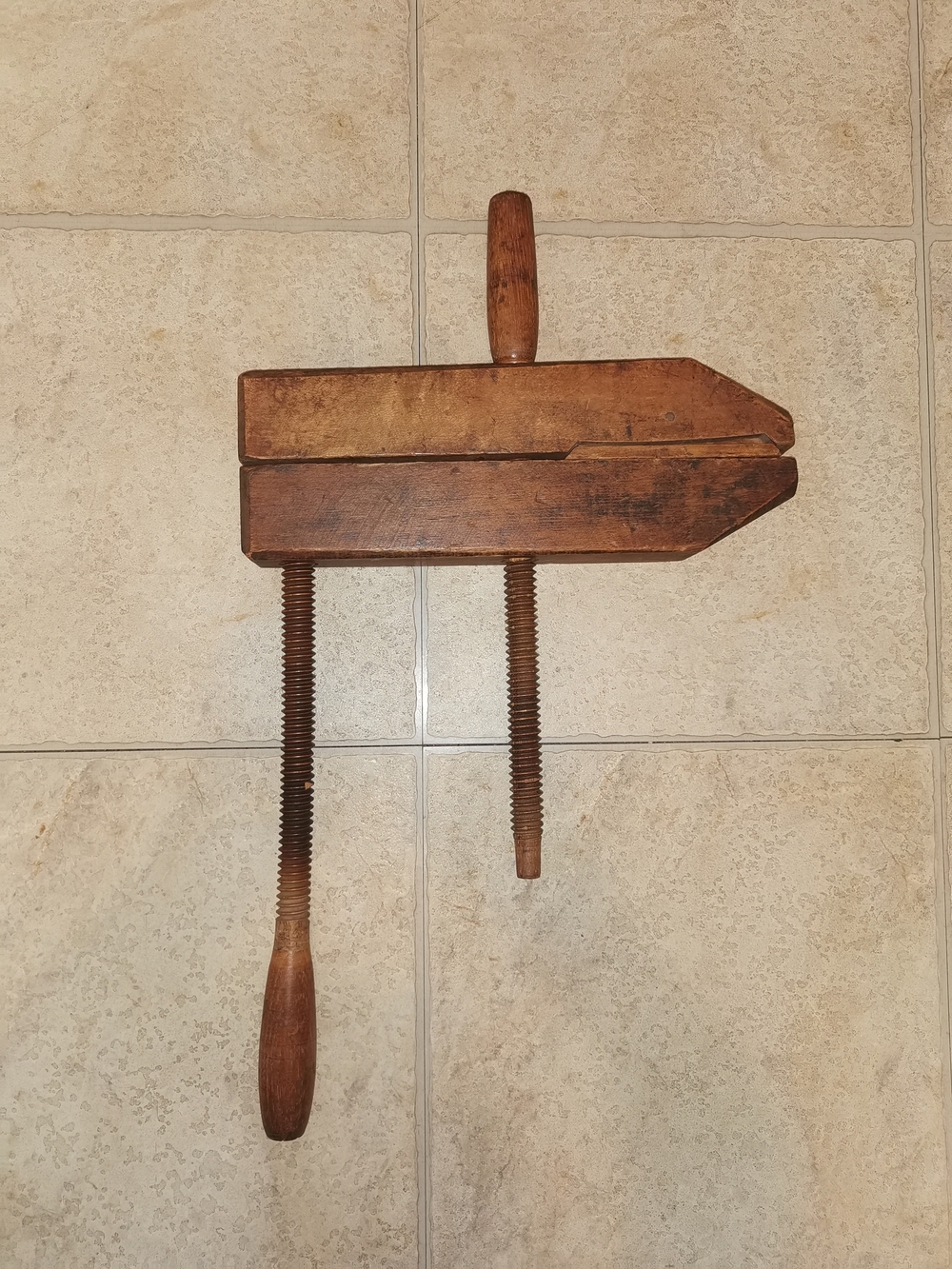 Vintage Wooden Hand Screw Clamp Wall Decor in Brown